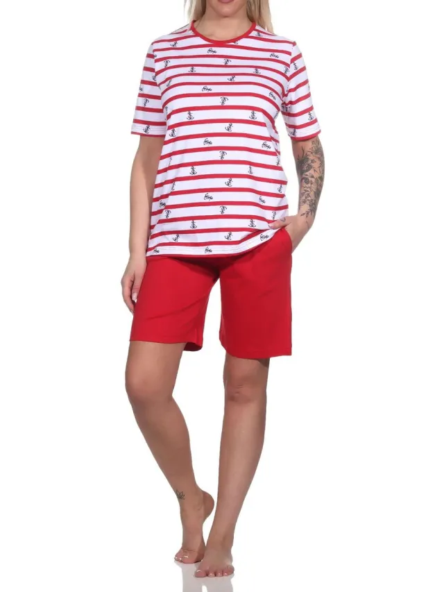 Normann dames shorty pyjama met korte mouwen in Maritime Optics - Ook in oversizes rot