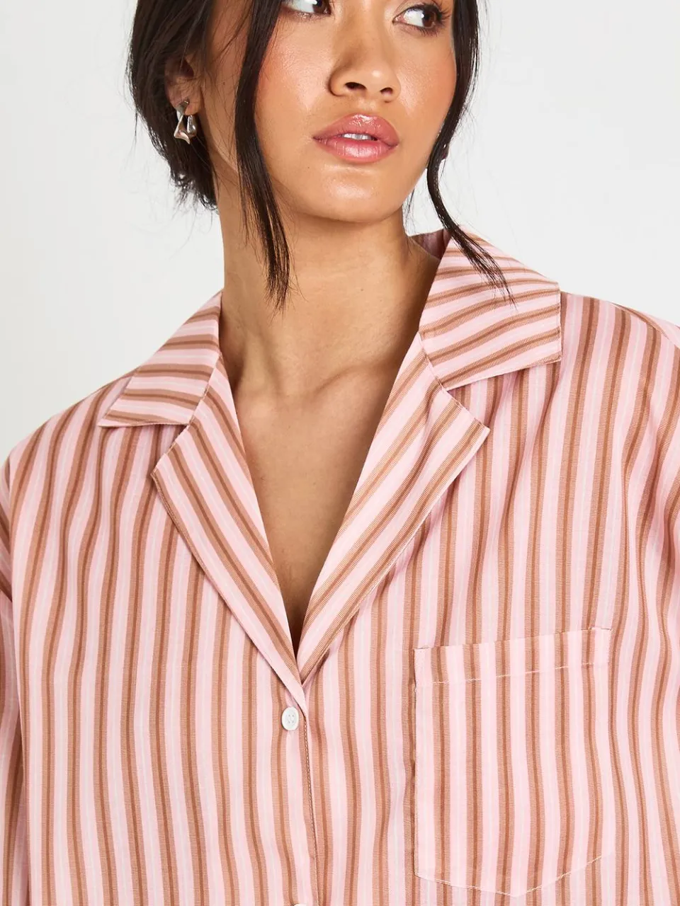 boohoo Dames Katoenen Gestreepte Oversized Pyjama Set Met Shirt Met Lange Mouwen En Broek roze, foto 4
