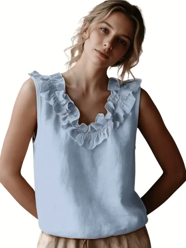 Currero Topje Dames - Top Kleding - Shirt - Blouse - Kort - Volwassen - Lichtblauw