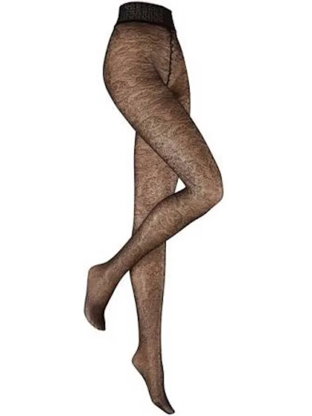 Kunert zwarte 30 den panty met bloemmotief