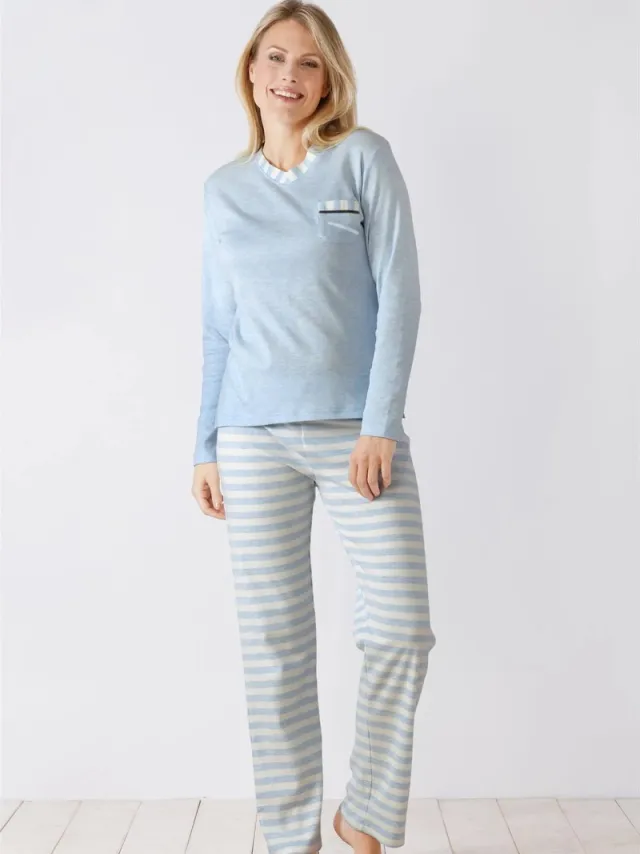 Hajo Dames pyjama - Katoen interlock - Lichtblauw