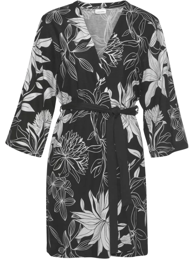 kimono zwart met bloemenprint
