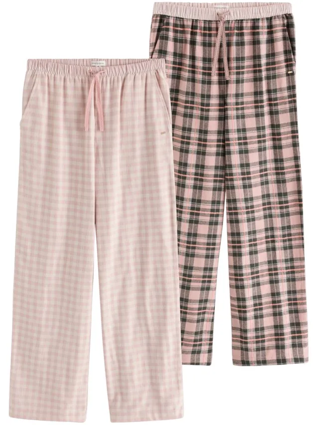 Next Dames - Set van 2 pyjamabroeken van flanel - Tall - Roze Pink/Green Gingham