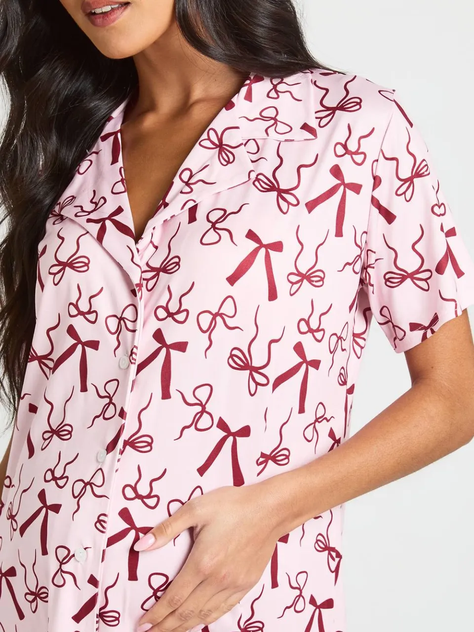 boohoo Dames Zwangerschaps Nachthemd Met Strikjesprint roze, foto 2
