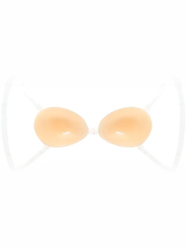 Bye Bra Barely There zelfklevende siliconen strapless bh, herbruikbare push-up cups met afneembare clip, onzichtbare ondersteuning voor rugloze en laag uitgesneden outfits, beige (VK, cup & band, C, standaard, beige)