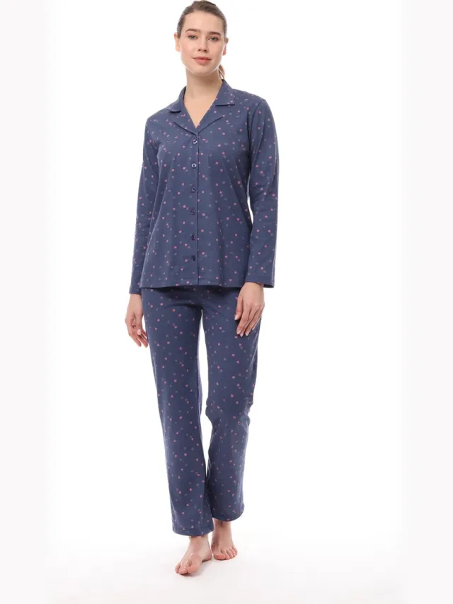 Pijadore Dames Pyjama Set, Lange Mouwen blauw