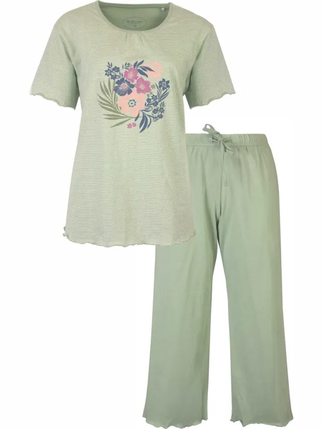 Tenderness Dames Pyjama - Katoen - 3/4 broek - Licht Groen