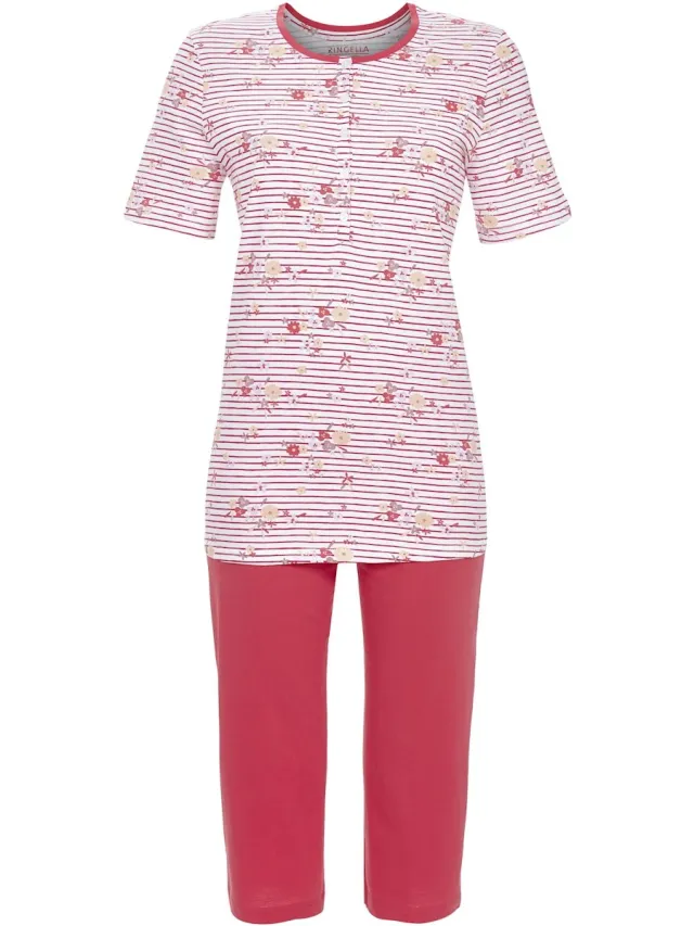 Ringella Katoenen bloemen pyjama rood - Rood - Maat - 44