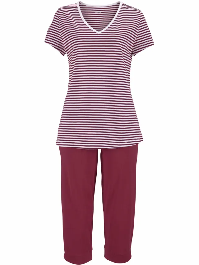 Capri-pyjama bordeaux gestreept