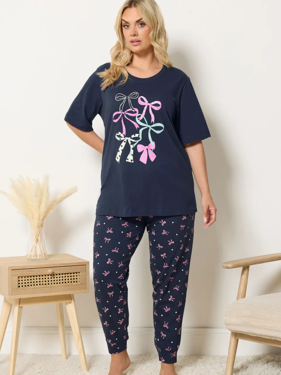 Yours Marineblauwe Pyjamaset Met Strikprint-42, foto 2
