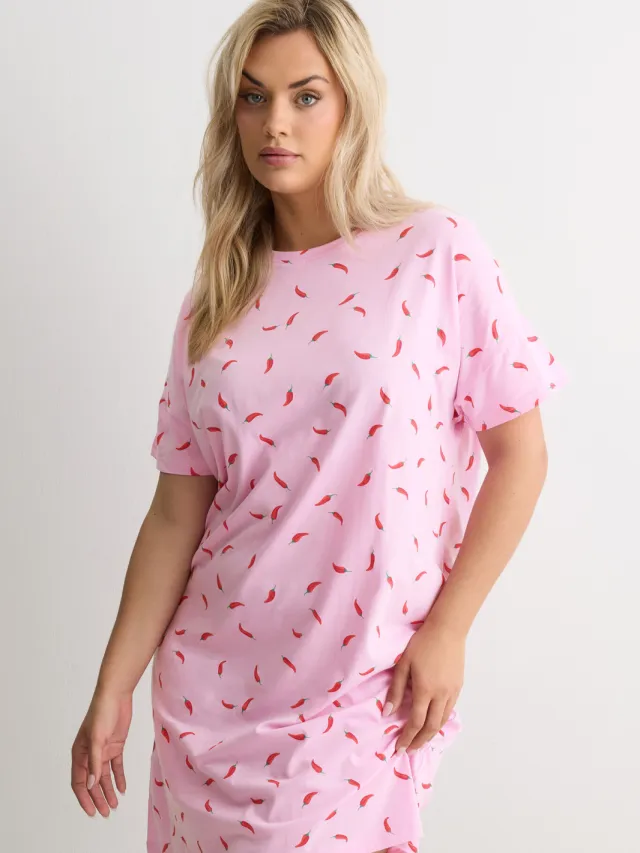 Yours Roze Chili Slaapshirt Nachthemd-48 Pink