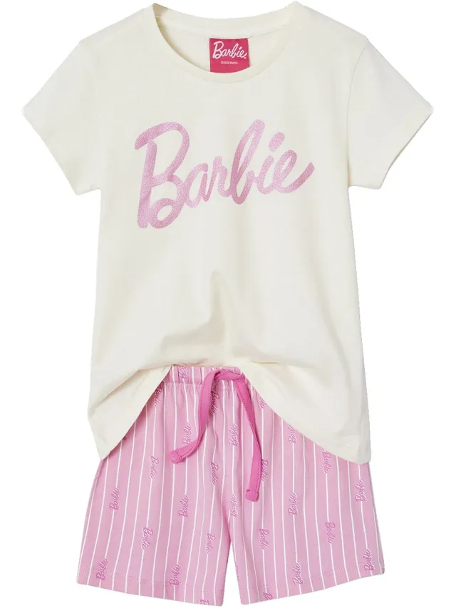 vertbaudet Kurzer Mдdchen Schlafanzug BARBIE mit Glanzmotiv snoepjesroze