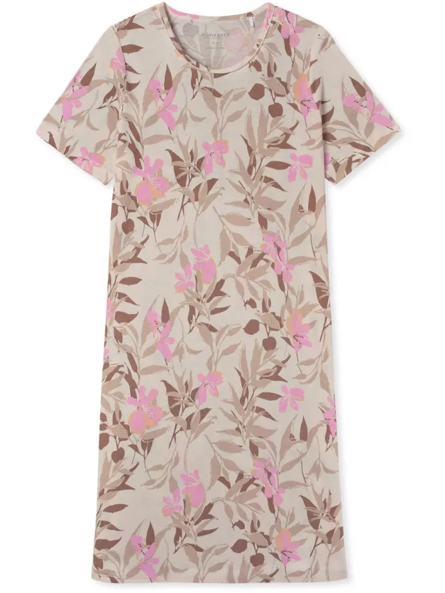 Schiesser Nachthemd kurzarm 100cm Dames Nachthemd beige