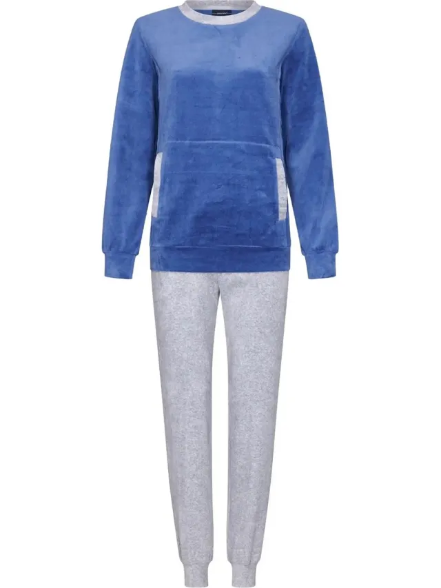 Pastunette Pyjama Set - Nightflowers - Blauw / Grijs - Velours