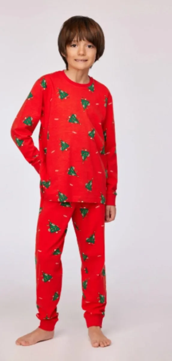 Woody pyjama unisex - rood - kerstboom all-overprint - 253-18-CPA-Z/995
