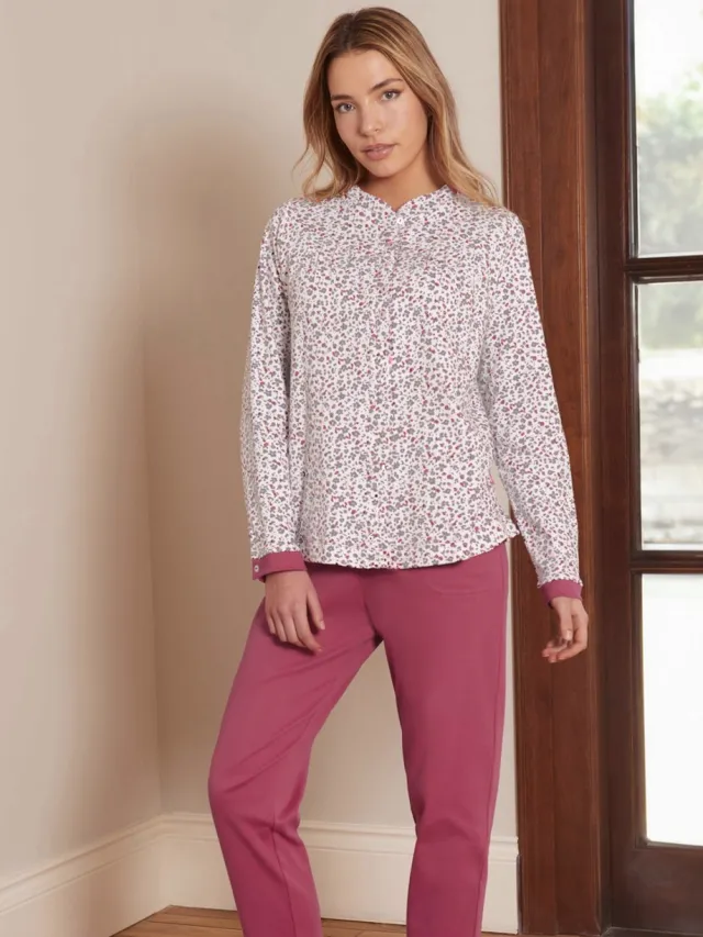 Barandi Damespyjama in Katoen – Lange Pyjama – Dierenprint Wit/Roze