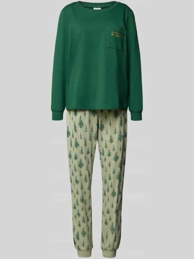 Lascana Pyjama van puur katoen met borstzak model 'X-Mas' Lichtgroen