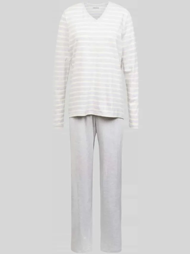Schiesser Pyjama met streepmotief Lichtgrijs