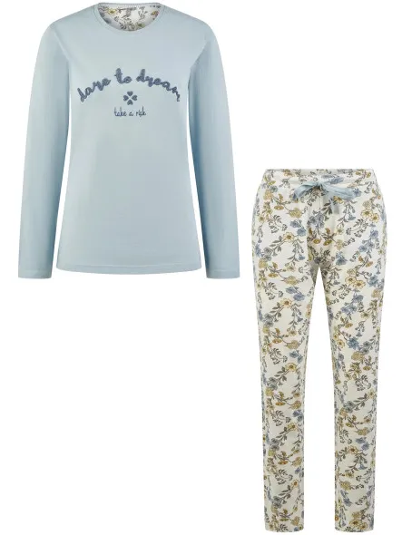 By Louise Dames pyjama set lang dare to dream bloemen print Lichtblauw
