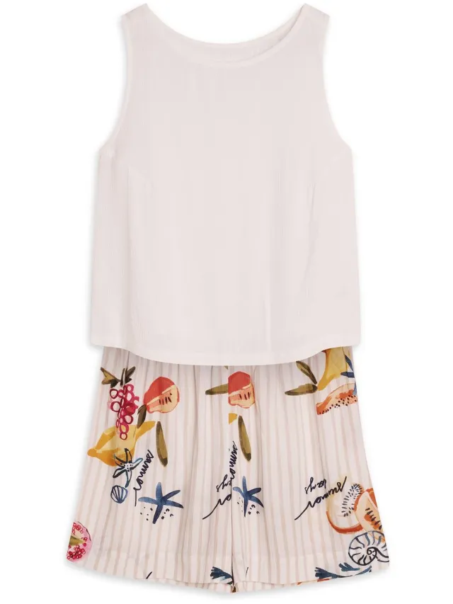 ESOTIQ Ritu - Damespyjamaset - Crèmekleurig - 100% viscose - Korte shorts Crème;Meerkleurig