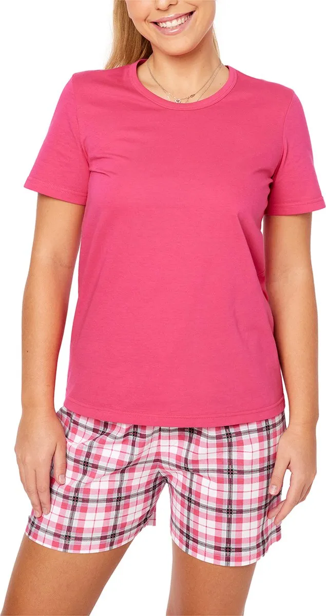 Merry Style MS-MS10-177-PJ Dames Pyjama - ronde hals - korte mouwen - korte broek zonder zakken - Katoen - Amarant/Grijs Amaranth/grey