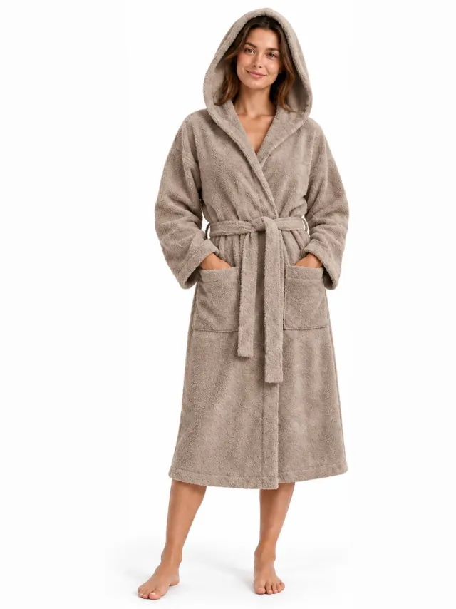 THE LINEN ROOM Badjas met Capuchon – 100% Egyptisch Katoen – 420 GSM – Unisex XXL-Taupe