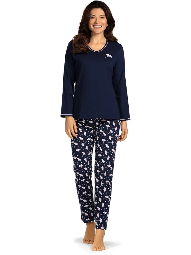 Comtessa Dames Pyjama 'Flower Delight' Blauw