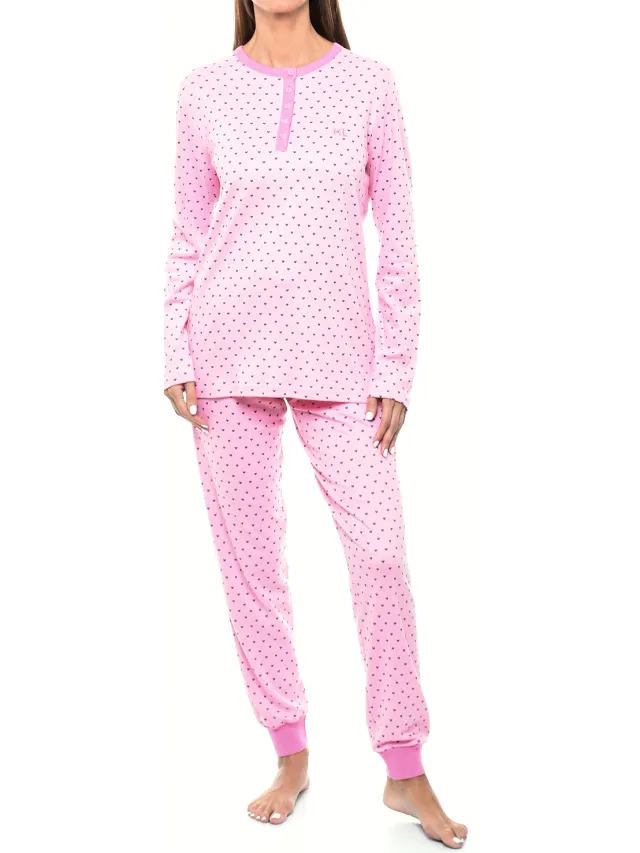 Kisses&Love KLP1 dames winterpyjama met lange mouwen Roze