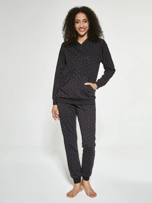 Cornette CORA - Katoenen Dames Pyjama - Lange Mouw Lange Broek Zwart