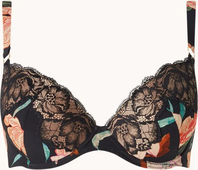 Aubade Sweet Folk plunge beugel bh met bloemenprint en kant zwart