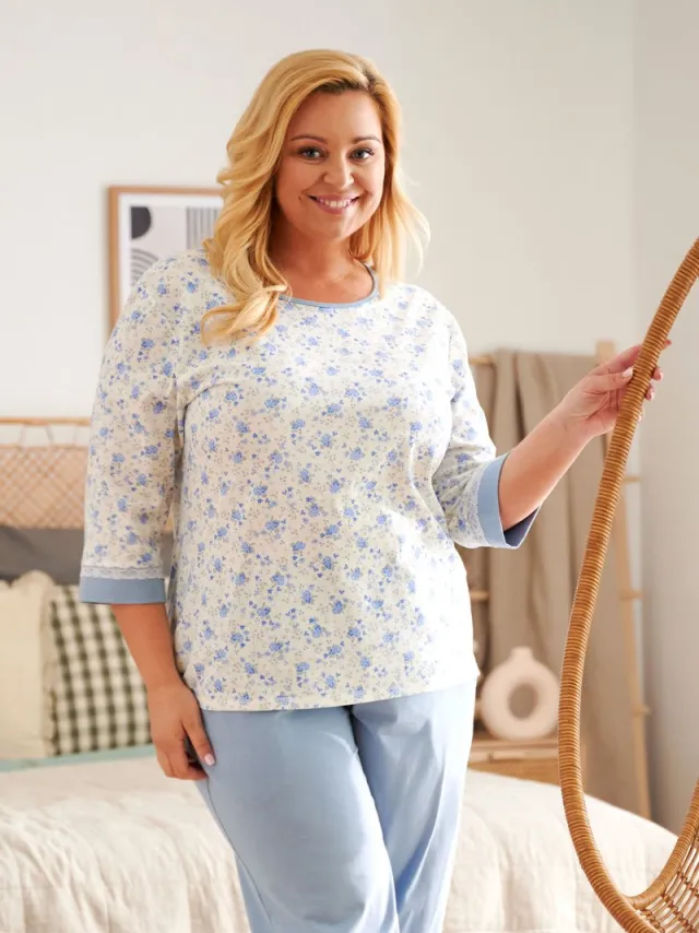 Doctor Nap Katoenen Pyjama Dames Volwassenen Lange Mouw Lange Broek Plus Size Flow PB.5278 Wit