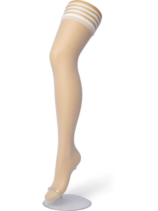Bonnie Doon Dames Hold Up maat S/M Off White - Brede Band met Siliconen - Classic Modern Hold Up - Zakt niet af - Sportieve Streep Boord - Panty zonder Broekje - Siliconenrand - Blijven Perfect Plakken - Panty Kousen - Ivory - BP201703.250