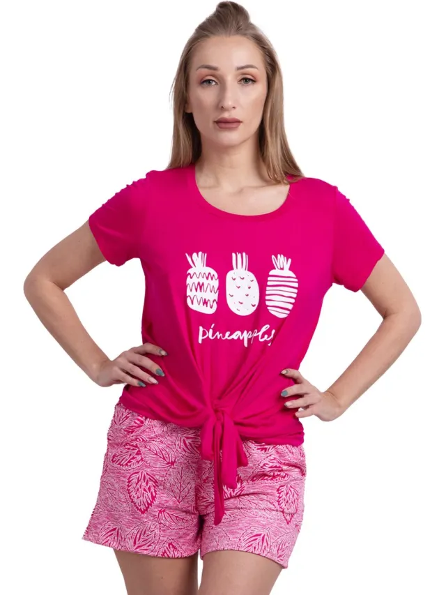 Vanilla Pineapples dames pyjama - Pyjamasets - Tweedelig - Viscose - Roze - 1506