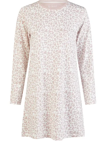By Louise Dames nachthemd lange mouw katoen wit/roze dierenprint Veelkleurig