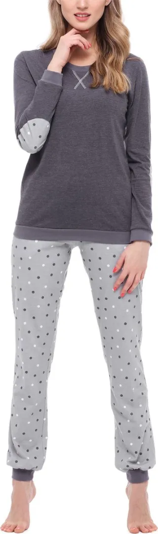 Merry Style MS-MS10-168-PJ Dames Pyjama - ronde hals - lange mouwen - lange broek met zakken - Katoen - Donker Gemêleerd/Grijs