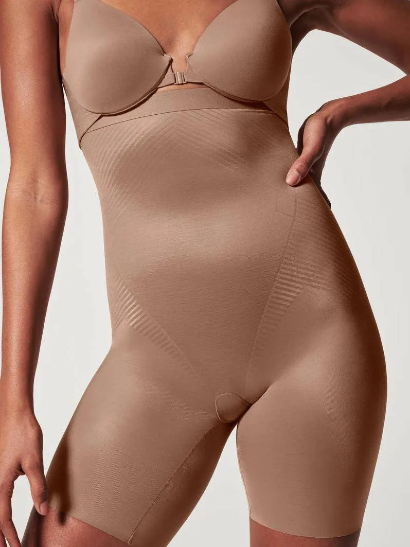 SPANX seamless medium corrigerende High-Waisted Mid-Thigh short donkerbeige, foto 7