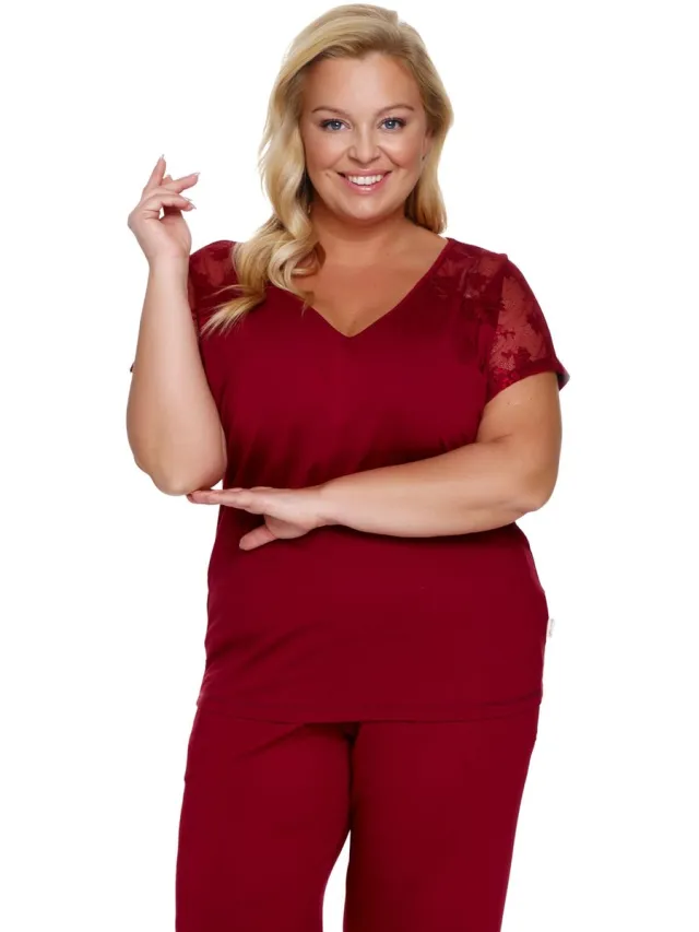 Doctor Nap Pyjama Dames Viscose Volwassenen Korte Mouw Lange Broek Burgundy Red PB.7259 42 / Bordeaux