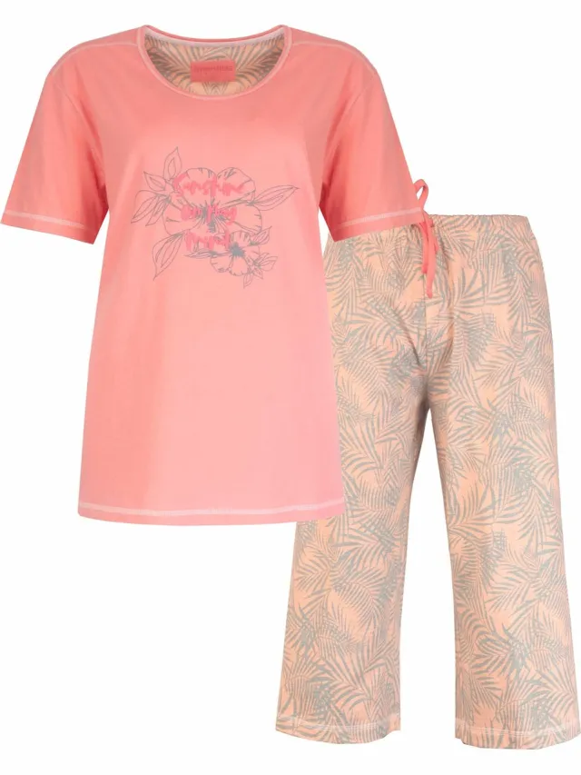 Irresistible Dames Shortama - Pyjama Set - Palm print - Roze