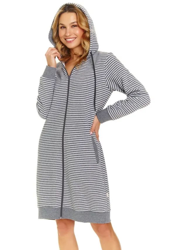 Doctor Nap Warme Katoenen Badjas Kamerjas Dames Rits Donker Grijs SMZ.5246 44 /