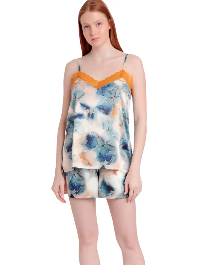 Admas Tile pyjamashort-hemd blauw Multicolour