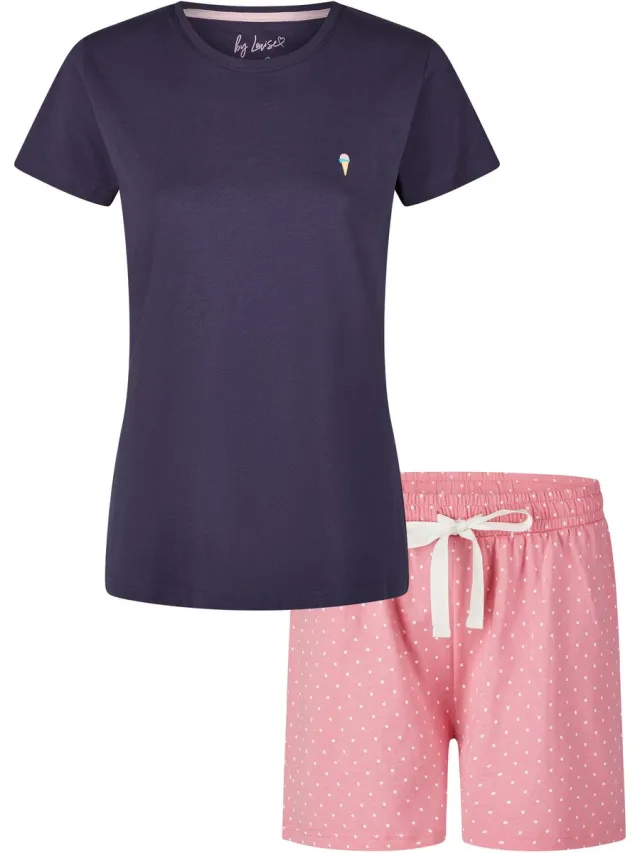 By Louise Dames Korte Pyjama Set Shortama Blauw Ice Cream