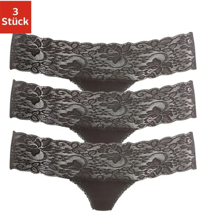 kanten string 3-pack zwart, foto 2