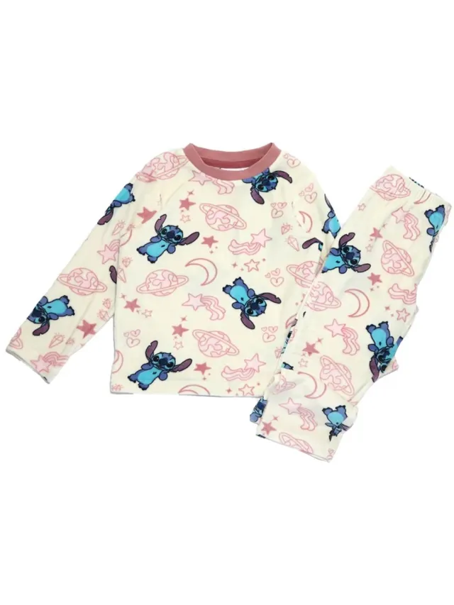 Disney Lilo en Stitch Pyjama - Zachte Fleece - Crème met Roze multi colour