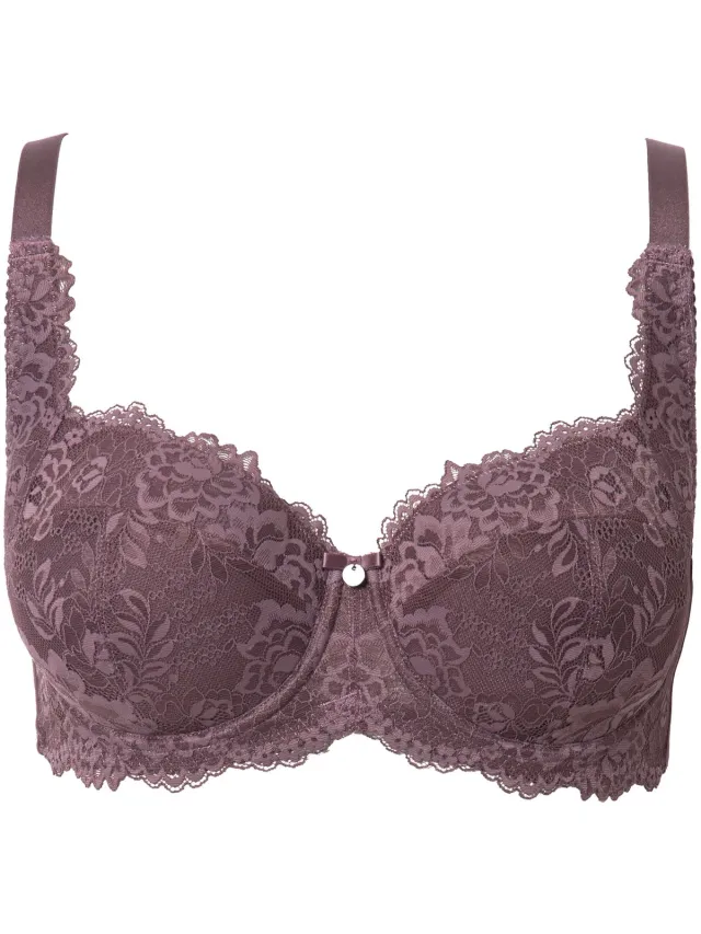 Ulla Popken Dames - Beugelbeha zachte cups balconette-beha kant - Aarde