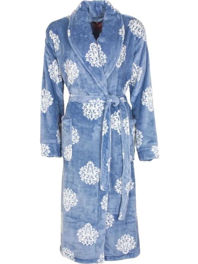 Medaillon Dames Badjas - Coral Fleece - Licht Blauw