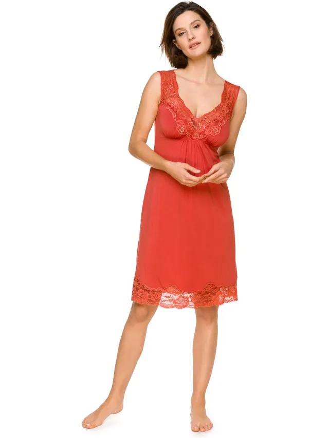 Coemi Dames Slipdress Rood Milou-Micromodal-Ademend & Vochtregulerend-Diepe Halslijn & Kanten Details