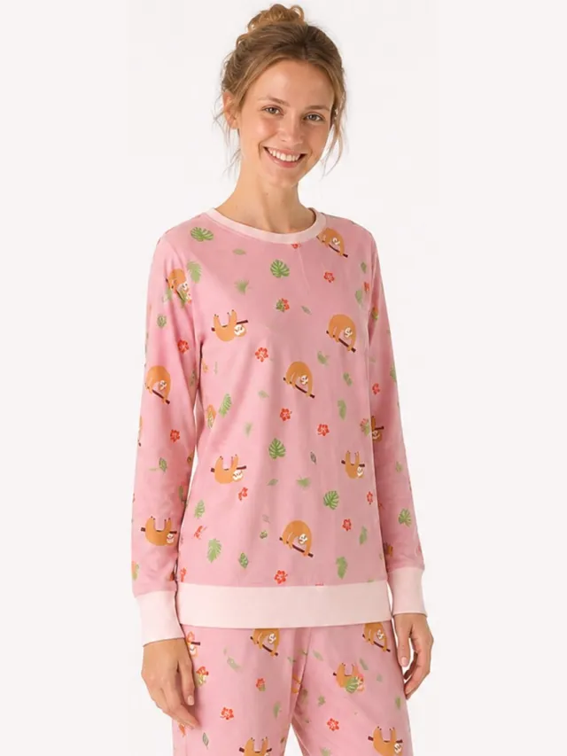 Happy Pyjamas Happy Pyjama’s Damespyjama Luiaard – 95% Katoen & 5% Elastaan – Roze – Roze/ lichtroze