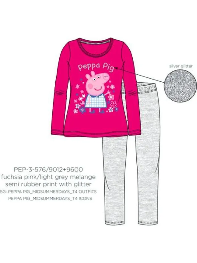 Peppa Pig pyjama - fushia - grijs - Maat 128 / 8 jaar fuhsia grijs