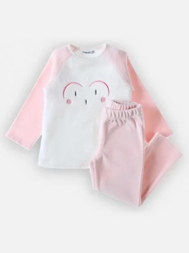 Noukie's Pyjama - 2delig - Velour - Meisje - Roze - Uiltje - 4 jaar 104