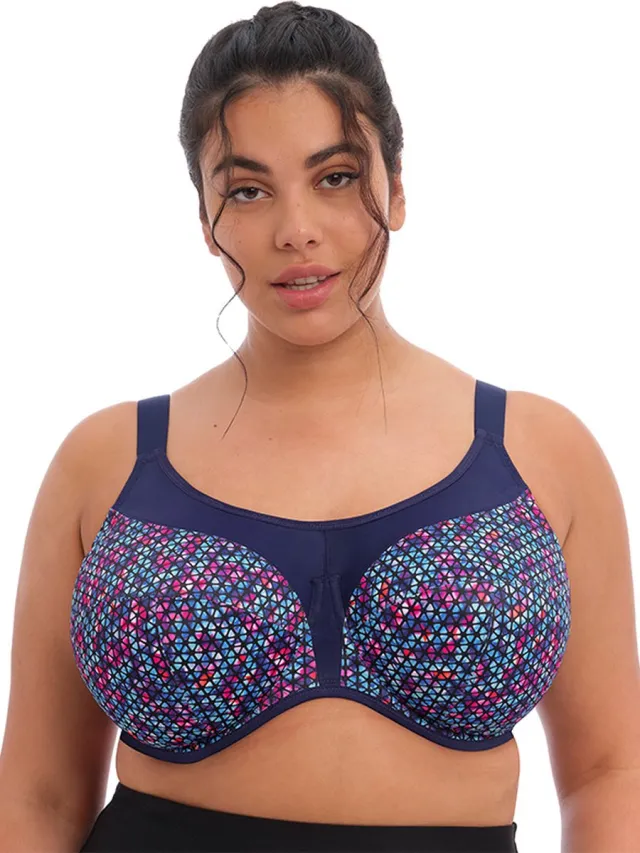 Elomi Energise Grote maten sport bh – Navy Geo - 85E (EU) Blauw